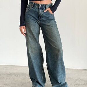 Motel Rocks Roomy Extra Wide Jeans in Brown Blue Acid W26 L32